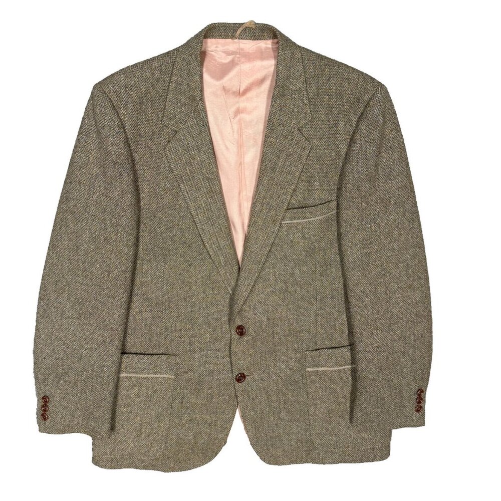 Vintage Tweed Blazer Herringbone Wool Sport Coat Brown 42R